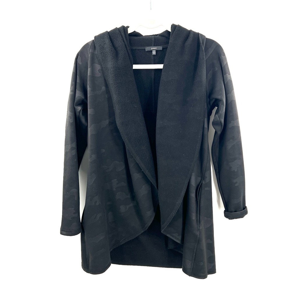 DREW open front sweatshirt black subtle camo comfy shawl neck lounge gym XS